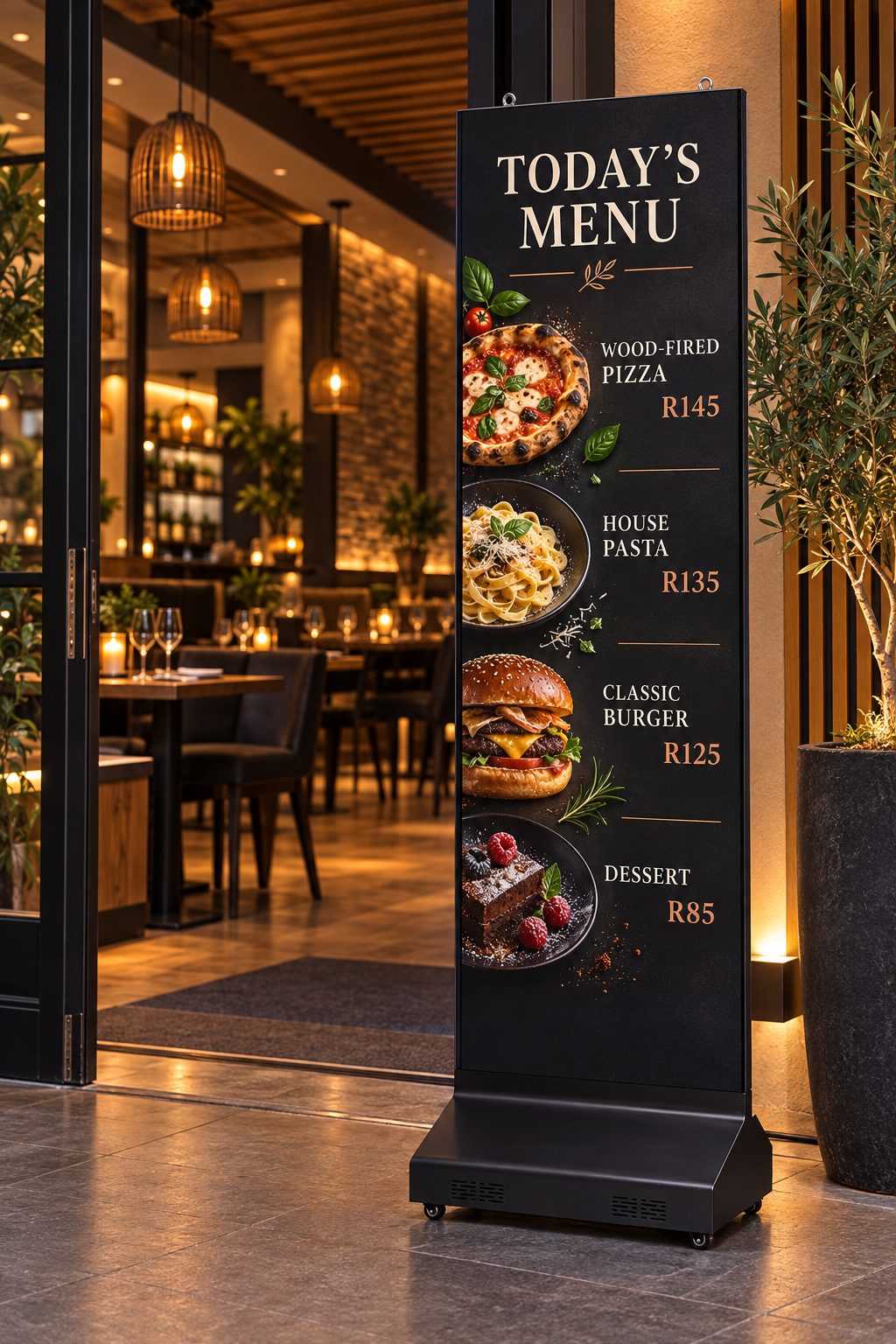 Concept LED Poster displaying a modern restaurant menu